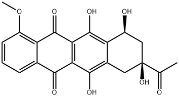 (8S,10S)-8β-アセチル-7,8,9,10-テトラヒドロ-6,8,10α,11-テトラヒドロキシ-1-メトキシ-5,12-ナフタセンジオン 化学構造式