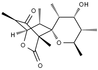 3',4',5',6'-Tetrahydro-4'-hydroxy-3',4,5',6,6',7-hexamethylspiro[2-oxabicyclo[2.2.2]octane-5,2'-[2H]pyran]-3,8-dione Struktur