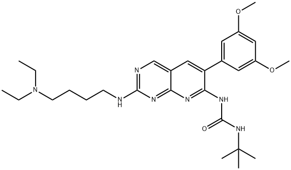 1-(tert-ブチル)-3-[7-[[4-(ジエチルアミノ)ブチル]アミノ]-3-(3,5-ジメトキシフェニル)ピリド[2,3-d]ピリミジン-2-イル]尿素 化学構造式