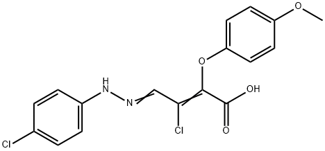 3-CHLORO-4-[2-(4-CHLOROPHENYL)HYDRAZONO]-2-(4-METHOXYPHENOXY)BUT-2-ENOIC ACID 化学構造式