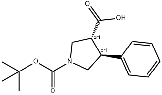 反式-N-(叔丁氧羰基)-4-苯基吡咯烷-3-羧酸, 221142-28-5, 结构式