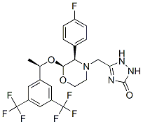 5-[[(2S,3R)-2-[(1R)-1-[3,5-bis(trifluoromethyl)phenyl]ethoxy]-3-(4-fluorophenyl)morpholin-4-yl]methyl]-1,2-dihydro-1,2,4-triazol-3-one 化学構造式
