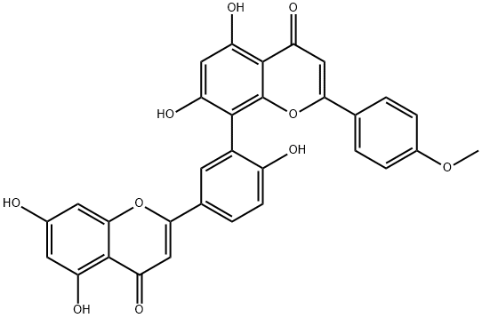 2-(4-メトキシフェニル)-8-[6-ヒドロキシ-3-(4-オキソ-5,7-ジヒドロキシ-4H-1-ベンゾピラン-2-イル)フェニル]-5,7-ジヒドロキシ-4H-1-ベンゾピラン-4-オン 化学構造式