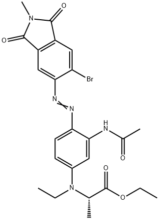 エチル＝2-｛3-アセトアミド-4-［（6-ブロモ-2-メチル-1，3-ジオキソ-2，3-ジヒドロ-1H-イソインドール-5-イル）ジアゼニル］-N-エチルアニリノ｝プロピオナート 化学構造式