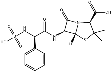 (6R)-6-[[(2R)-2-フェニル-2-スルホアミノアセチル]アミノ]ペニシラン酸 化学構造式
