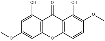 1,8-ジヒドロキシ-2,6-ジメトキシキサントン 化学構造式