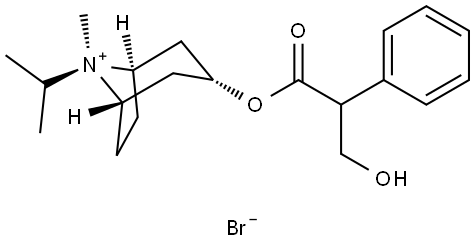 3-(3-Hydroxy-1-oxo-2-phenylpropo-xy)-8-methyl-8-(1-methylethyl)-8-azoniabicyclo(3.2. 1)octanbromid,(endo,syn)-(+-)-