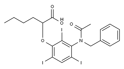 2-[[3-(N-Benzylacetylamino)-2,4,6-triiodophenyl]oxy]hexanoic acid Struktur