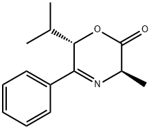 (3R,6S)-6-Isopropyl-3-methyl-5-phenyl-3,6-dihydro-2H-1,4-oxazin-2-one Struktur