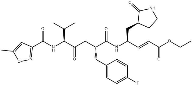 (2E,4S)-4-[(2R,5S)-2-(4-氟苄基)-6-甲基-5-(5-甲基异恶唑-3-基甲酰氨基)-4-氧代庚酰氨基]-5-[[(3S)-2-氧代-3-吡咯烷基]-2-戊烯酸乙酯,223537-30-2,结构式