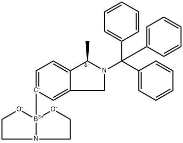 2,3-Dihydro-(1R)-methyl-5-(tetrahydro-4H-1,3,6,2-dioxazaborocin-2-yl)-2-(triphenylmethyl)-1H-isoindole Struktur
