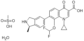 1-环丙基-8-(二氟甲氧基)-7-[(1R)-2,3-二氢-1-甲基-1H-异吲哚-5-基]-1,4-二氢-4-氧代-3-喹啉甲酸甲磺酸盐一水合物, 223652-90-2, 结构式