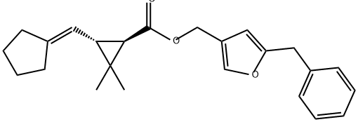 [1R,3R,(+)]-3-シクロペンチリデンメチル-2,2-ジメチルシクロプロパンカルボン酸(5-ベンジル-3-フリル)メチル 化学構造式