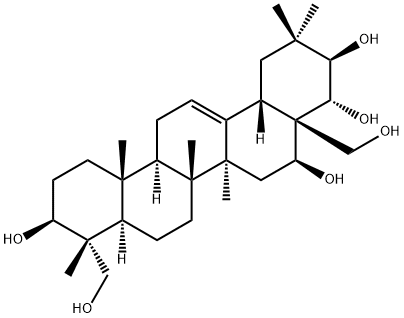 オレアナ-12-エン-3β,16β,21β,22α,23,28-ヘキサオール 化学構造式