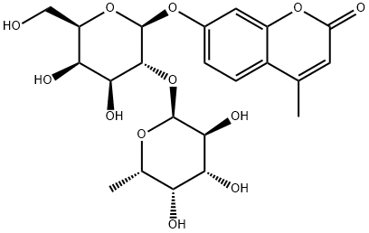 4-Methylumbelliferyl2-O-(a-L-fucopyranosyl)-b-D-galactopyranoside 化学構造式