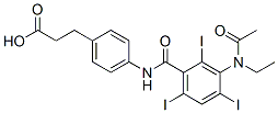 3-[4-[[3-(acetyl-ethyl-amino)-2,4,6-triiodo-benzoyl]amino]phenyl]propanoic acid Struktur