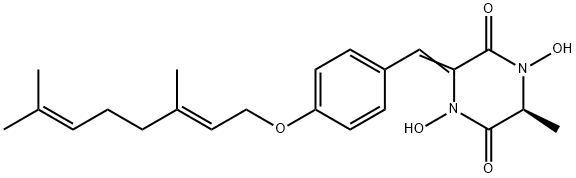 3-[[4-[(3,7-ジメチル-2,6-オクタジエニル)オキシ]フェニル]メチレン]-1,4-ジヒドロキシ-6-メチル-2,5-ピペラジンジオン 化学構造式