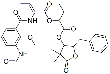 2-(3-Formylamino-2-methoxybenzoylamino)-2-butenoic acid 2-methyl-1-[[(tetrahydro-2-oxo-5-benzyl-3,3-dimethylfuran-4-yl)oxy]carbonyl]propyl ester 结构式