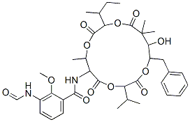 N-(15-Benzyl-10-sec-butyl-14-hydroxy-3-isopropyl-7,13,13-trimethyl-2,5,9,12-tetraoxo-1,4,8,11-tetraoxacyclopentadecan-6-yl)-3-formylamino-2-methoxybenzamide Structure