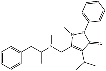 4-イソプロピル-2-メチル-3-[[メチル(α-メチルフェネチル)アミノ]メチル]-1-フェニル-3-ピラゾリン-5-オン 化学構造式
