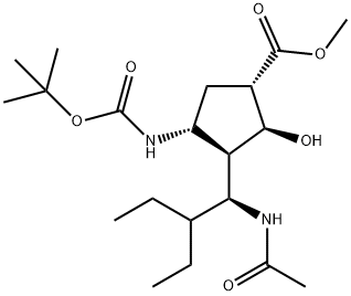 (1S,2S,3R,4R)-Methyl 3-((R)-1-acetaMido-2-ethylbutyl)-4-(tert-butoxycarbonylaMino)-2-hydroxycyclopentanecarboxylate Structure