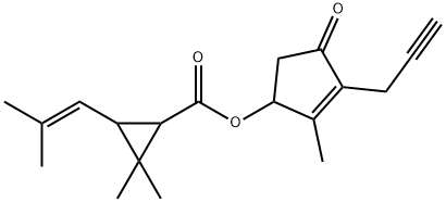 2,2-ジメチル-3-(2-メチル-1-プロペン-1-イル)-1-シクロプロパンカルボン酸2-メチル-4-オキソ-3-(2-プロピニル)-2-シクロペンテン-1-イル 化学構造式