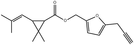 2,2-ジメチル-3-(2-メチル-1-プロペニル)シクロプロパンカルボン酸[5-(2-プロピニル)フラン-2-イル]メチル 化学構造式