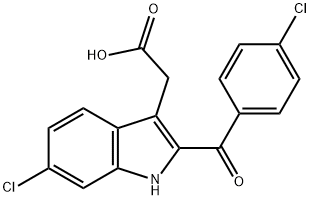 2-(4-クロロベンゾイル)-6-クロロ-1H-インドール-3-酢酸 化学構造式