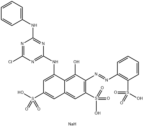 5-[[4-クロロ-6-(フェニルアミノ)-1,3,5-トリアジン-2-イル]アミノ]-4-ヒドロキシ-3-[(2-スルホフェニル)アゾ]-2,7-ナフタレンジスルホン酸三ナトリウム 化学構造式