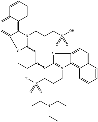1-(3-磺丙基)-2-[2-[[1-(3-磺丙基)萘[1,2-D]噻唑-2(1H)亚基]甲基]-1-丁烯基]萘(1,2-D)噻唑鎓内盐与N,N-二乙基乙胺的1:1化合物,23216-67-3,结构式