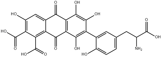 7-[5-(2-アミノ-2-カルボキシエチル)-2-ヒドロキシフェニル]-9,10-ジヒドロ-3,5,6,8-テトラヒドロキシ-9,10-ジオキソ-1,2-アントラセンジカルボン酸 化学構造式