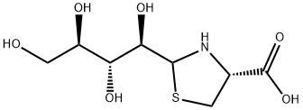 (4R)-2-[(1R,2R,3R)-1,2,3,4-テトラヒドロキシブチル]チアゾリジン-4α-カルボン酸 化学構造式