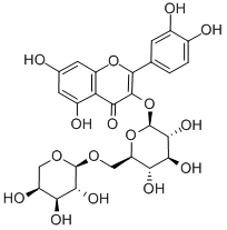 3-[(6-O-α-L-アラビノピラノシル-β-D-グルコピラノシル)オキシ]-2-(3,4-ジヒドロキシフェニル)-5,6-ジヒドロキシ-4H-1-ベンゾピラン-4-オン 化学構造式