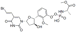 methyl (2S)-2-[[[(2R,3S,5R)-5-[5-[(E)-2-bromoethenyl]-2,4-dioxo-pyrimidin-1-yl]-3-hydroxy-oxolan-2-yl]methoxy-phenoxy-phosphoryl]amino]propanoate 结构式