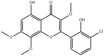 2-(3-クロロ-2-ヒドロキシフェニル)-5-ヒドロキシ-3,7,8-トリメトキシ-4H-1-ベンゾピラン-4-オン 化学構造式