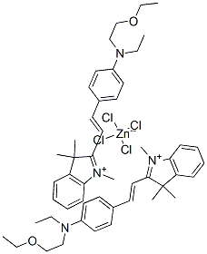 bis[2-[2-[4-[(2-ethoxyethyl)ethylamino]phenyl]vinyl]-1,3,3-trimethyl-3H-indolium] tetrachlorozincate 结构式