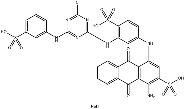 1-氨基-4-[[3-[[4-氯-6-[(3-磺苯基)氨基]-1,3,5-三嗪-2-基]氨基]-4-磺苯基]氨基]-9,10-二氢-9,10-二氧代-2-蒽磺酸三钠盐 结构式