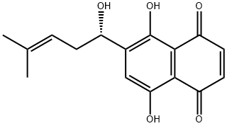 5,8-ジヒドロキシ-6-[(S)-1-ヒドロキシ-4-メチル-3-ペンテニル]-1,4-ナフタレンジオン 化学構造式