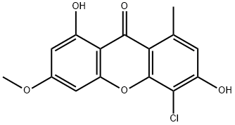4-chloro-3,8-dihydroxy-6-methoxy-1-methyl-xanthen-9-one Struktur