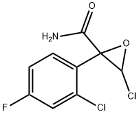 3-クロロ-2-(2-クロロ-4-フルオロフェニル)オキシラン-2-カルボキサミド 化学構造式