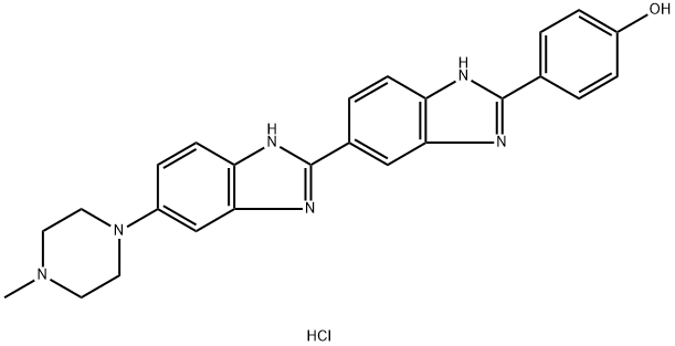 4-[5-(4-メチル-1-ピペラジニル)-2,5'-ビ[1H-ベンゾイミダゾール]-2'-イル]フェノール·三塩酸塩 化学構造式
