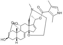 (1S)-1-[(1R,5R,6S,9R,11S,12R,14R)-9,12-ジヒドロキシ-6,16-ジメチル-10,19-ジオキサ-16-アザヘキサシクロ[12.5.3.15,9.01,14.02,11.06,11]トリコサ-2,21-ジエン-22-イル]エチル 2,4-ジメチル-1H-ピロール-3-カルボキシラート 化学構造式