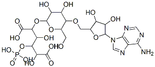 2-[5-[[5-(6-aminopurin-9-yl)-3,4-dihydroxy-oxolan-2-yl]methoxy]-3,4-di hydroxy-6-(hydroxymethyl)oxan-2-yl]oxy-3,5-dihydroxy-4-phosphonooxy-he xanedioic acid Struktur