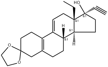 17-Ethinyl-17-hydroxy-18-methylestra-5(10),9(11)-dien-3-one-3-ethylene ketal 化学構造式