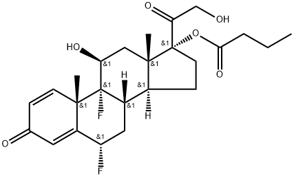 6α,9-ジフルオロ-11β,21-ジヒドロキシ-17-(1-オキソブトキシ)プレグナ-1,4-ジエン-3,20-ジオン 化学構造式