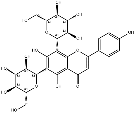 6,8-ジ(β-D-グルコピラノシル)-4',5,7-トリヒドロキシフラボン 化学構造式