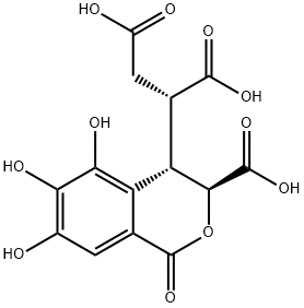 (2S)-2-[(3S)-3,4-ジヒドロ-3α-カルボキシ-5,6,7-トリヒドロキシ-1-オキソ-1H-2-ベンゾピラン-4β-イル]ブタン二酸 化学構造式