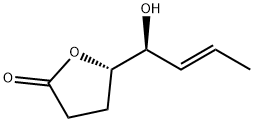 (+)-5-[(E)-1-ヒドロキシ-2-ブテニル]テトラヒドロフラン-2-オン 化学構造式