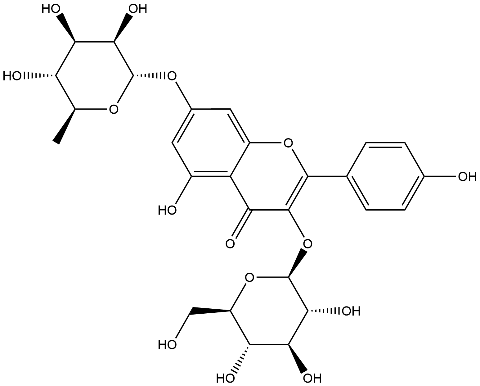 (2S,3R,4S,5R,6R)-2-[3,5-dihydroxy-2-(4-hydroxyphenyl)-7-[(2S,3R,4R,5S, 6S)-3,4,5-trihydroxy-6-methyl-oxan-2-yl]oxy-chroman-3-yl]oxy-6-(hydrox ymethyl)oxane-3,4,5-triol Struktur