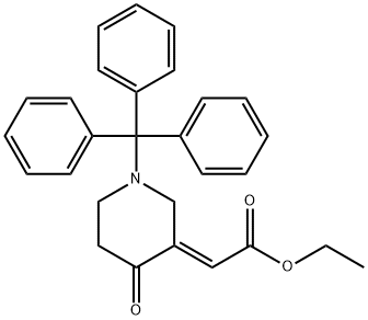 (2E)-2-[4-オキソ-1-トリチル-3-ピペリジニリデン]酢酸エチルエステル 化学構造式